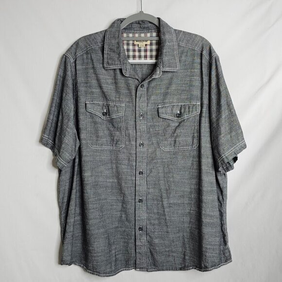 Men's WOOLRICH Button Up Down Shirt GRAY size XXL Cotton Chambray Short Sleeve - Picture 2 of 6
